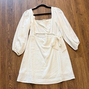 Astr White Mini Dress with Puff Sleeves